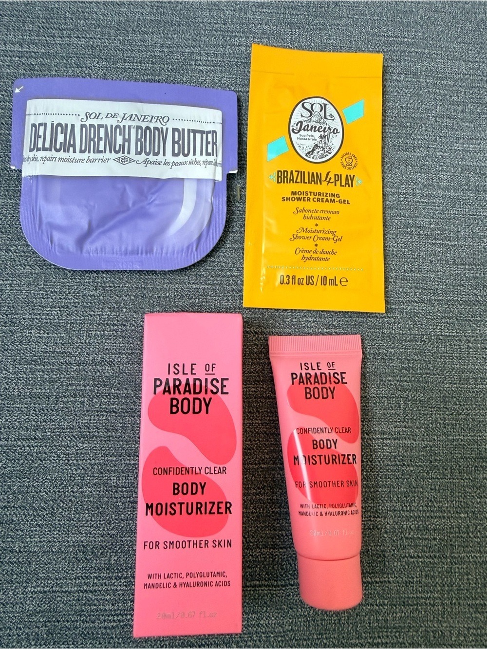 Body care mini and sampIes - Isle of Paradise and sol de janeiro